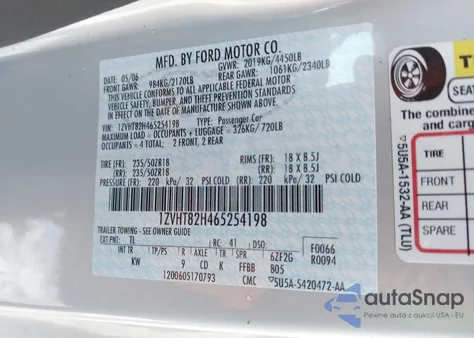 2006 Ford Mustang Gt z USA, uszkodzony, nr VIN 1ZVHT82H465254198